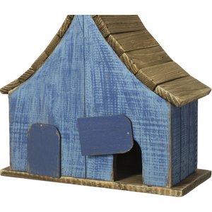 Glitzhome Washed Distressed Solid Wood Two-Story Townhouse Garden with 3D Flowers Birdhouse, Blue