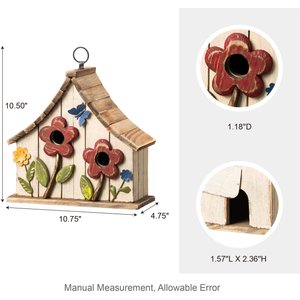 Glitzhome Washed Distressed Solid Wood Two-Story Townhouse Garden with 3D Flowers Birdhouse, White