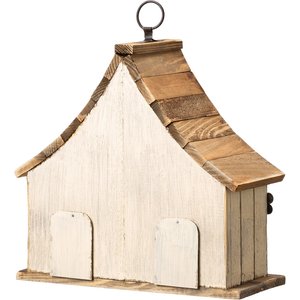 Glitzhome Washed Distressed Solid Wood Two-Story Townhouse Garden with 3D Flowers Birdhouse, White