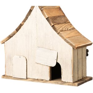 Glitzhome Washed Distressed Solid Wood Two-Story Townhouse Garden with 3D Flowers Birdhouse, White