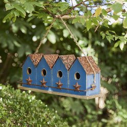 Glitzhome Washed Retro Distressed Solid Wood 4-Room Townhouse Garden with Perch Birdhouse, Blue slide 2 of 9