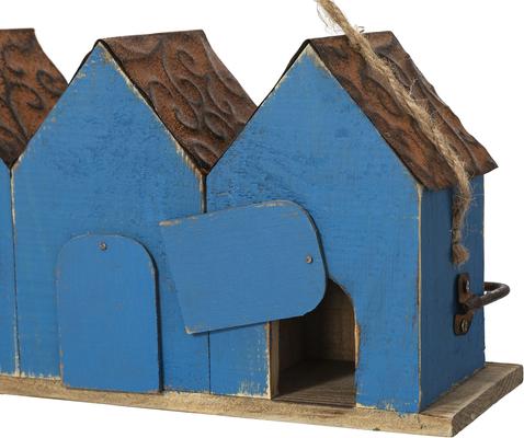 Show full view: Glitzhome Washed Retro Distressed Solid Wood 4-Room Townhouse Garden with Perch Birdhouse, Blue slide 8 of 9