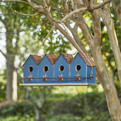 Show full view: Glitzhome Washed Retro Distressed Solid Wood 4-Room Townhouse Garden with Perch Birdhouse, Blue slide 4 of 9