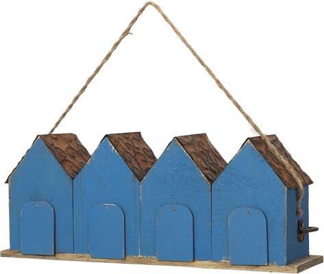 Show full view: Glitzhome Washed Retro Distressed Solid Wood 4-Room Townhouse Garden with Perch Birdhouse, Blue slide 7 of 9