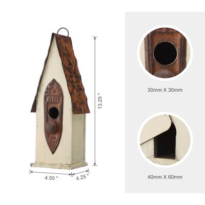 Show full view: Glitzhome Washed White Distressed Solid Wood Birdhouse, White slide 2 of 9