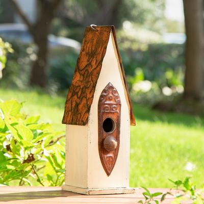 Show full view: Glitzhome Washed White Distressed Solid Wood Birdhouse, White slide 4 of 9