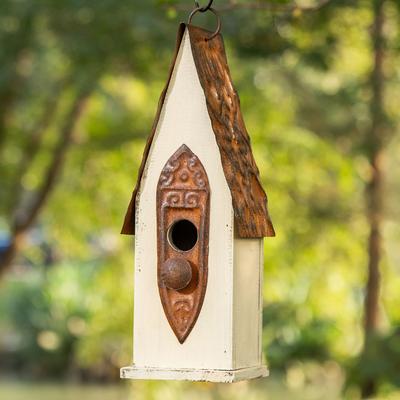 Show full view: Glitzhome Washed White Distressed Solid Wood Birdhouse, White slide 5 of 9