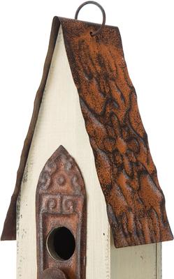 Show full view: Glitzhome Washed White Distressed Solid Wood Birdhouse, White slide 6 of 9