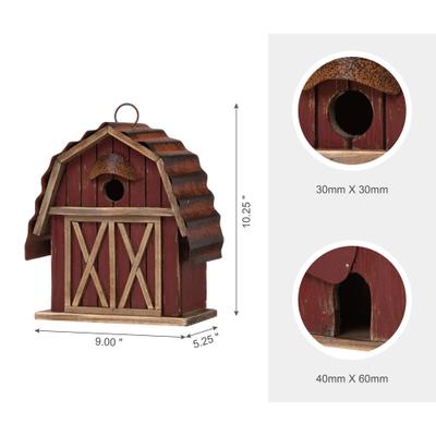 Show full view: Glitzhome Wood Barn Garden Birdhouse, Red slide 2 of 8