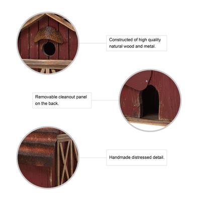 Show full view: Glitzhome Wood Barn Garden Birdhouse, Red slide 3 of 8