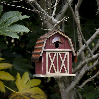 Show full view: Glitzhome Wood Barn Garden Birdhouse, Red slide 5 of 8