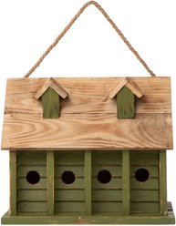 Glitzhome Wood Distressed Garden Birdhouse, Green
