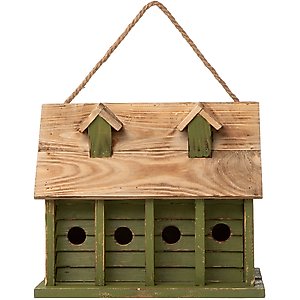 Glitzhome Wood Distressed Garden Birdhouse, Green