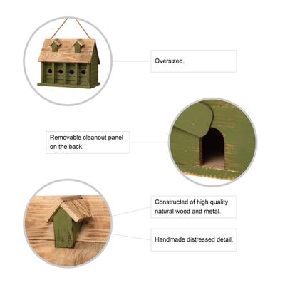Show full view: Glitzhome Wood Distressed Garden Birdhouse, Green slide 3 of 8