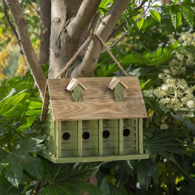 Show full view: Glitzhome Wood Distressed Garden Birdhouse, Green slide 4 of 8