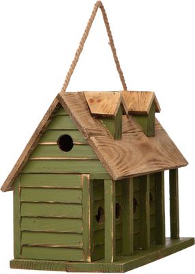 Show full view: Glitzhome Wood Distressed Garden Birdhouse, Green slide 6 of 8