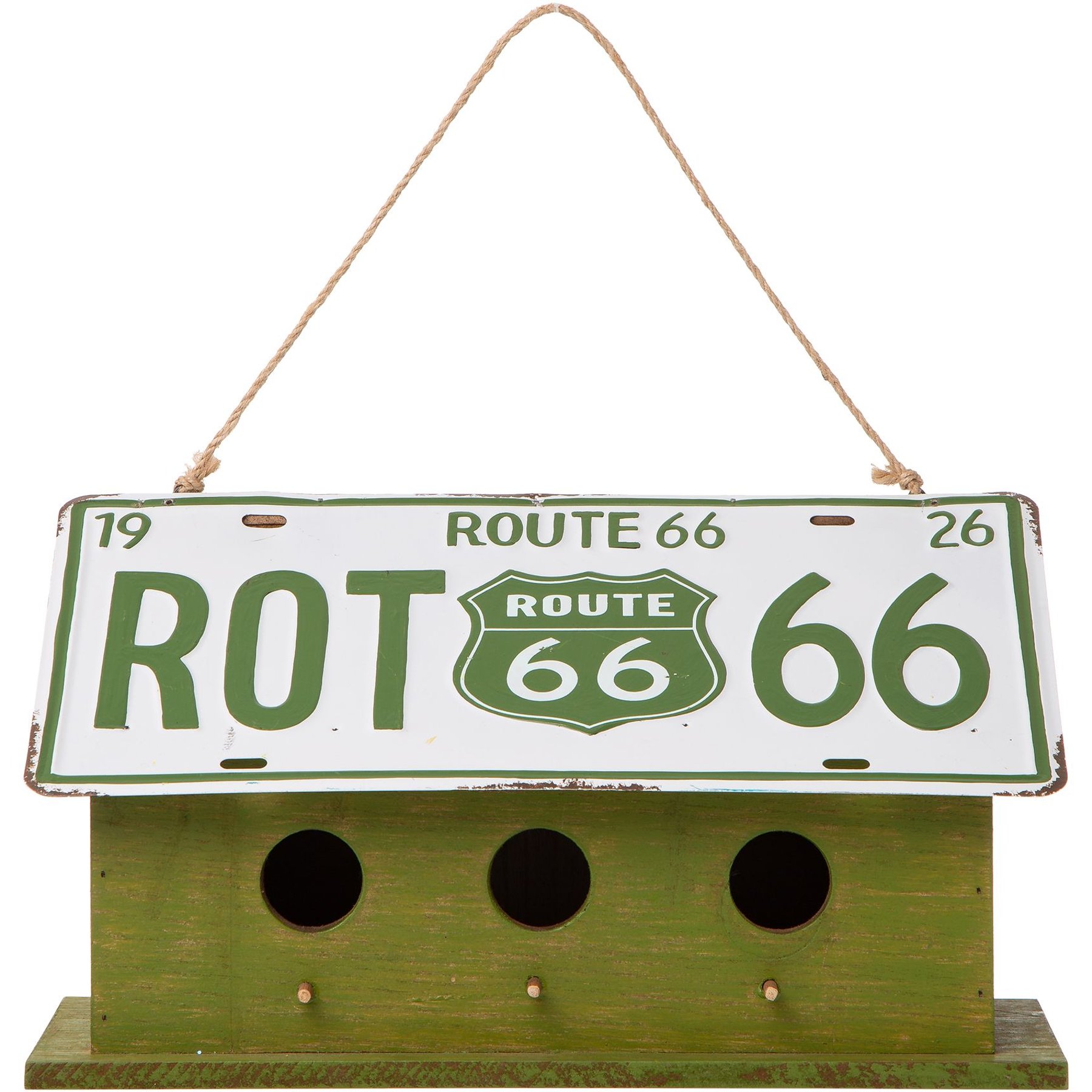 Glitzhome Wood & Metal License Plates Birdhouse, Green