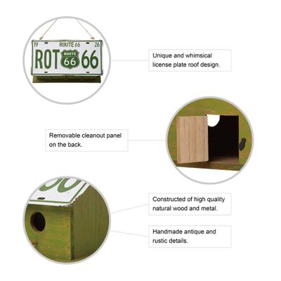Show full view: Glitzhome Wood & Metal License Plates Birdhouse, Green slide 3 of 6
