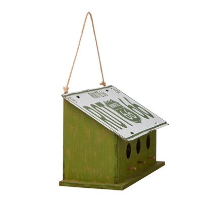 Show full view: Glitzhome Wood & Metal License Plates Birdhouse, Green slide 5 of 6