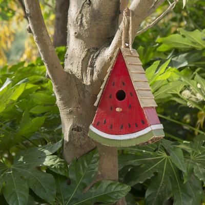 Show full view: Glitzhome Wood Watermelon Birdhouse, Red slide 5 of 7