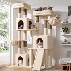 Globlazer 65-in Multi-Level Plush Condo Cat Tree Tower, Beige
