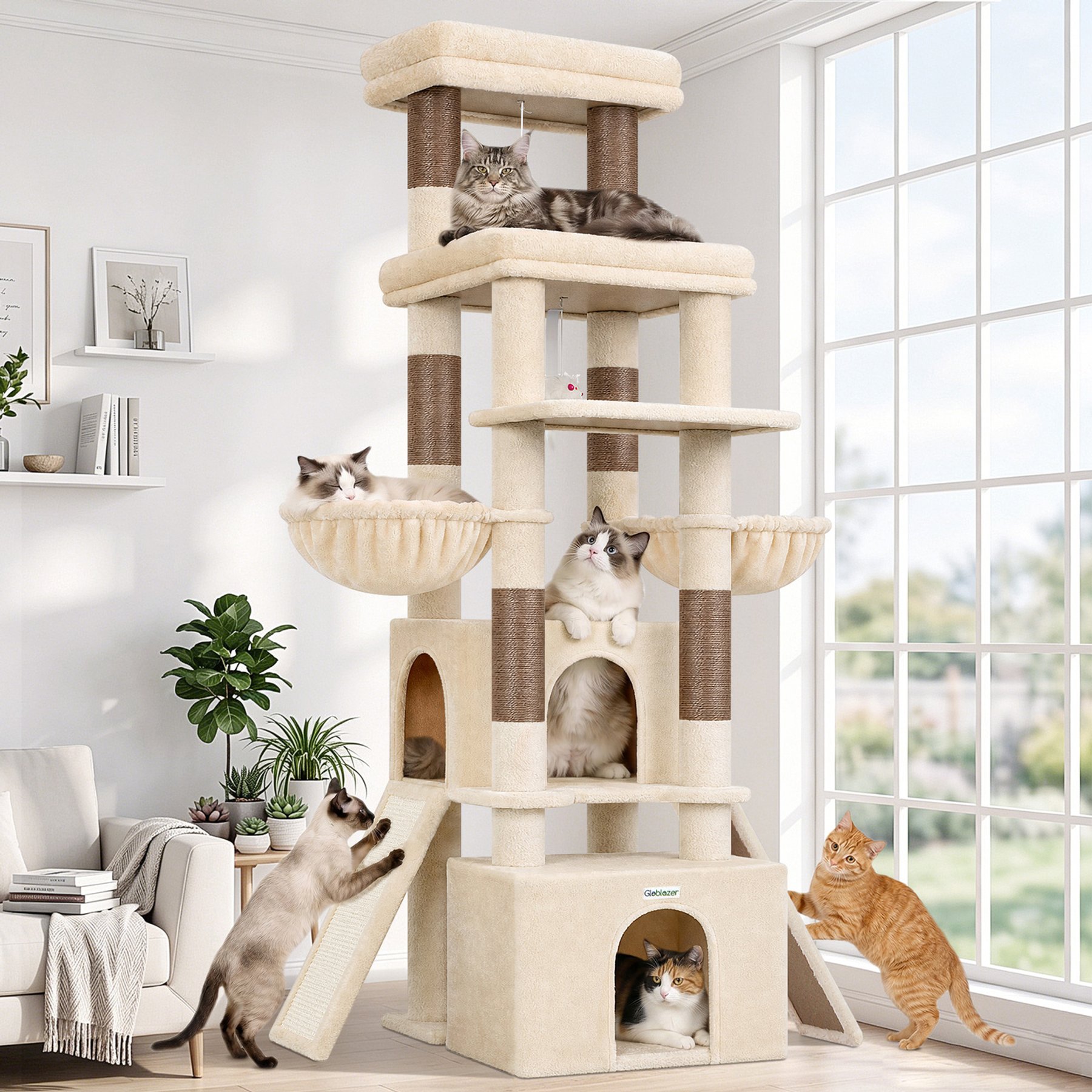Globlazer 74-in Plush Condo Cat Tree, Beige