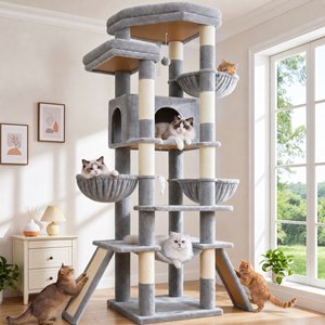Globlazer 75-in Multi-Level Plush Cat Condo Tower, Light Gray
