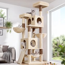 Globlazer 76-in Plush Condo Cat Tree with Hammock, Beige