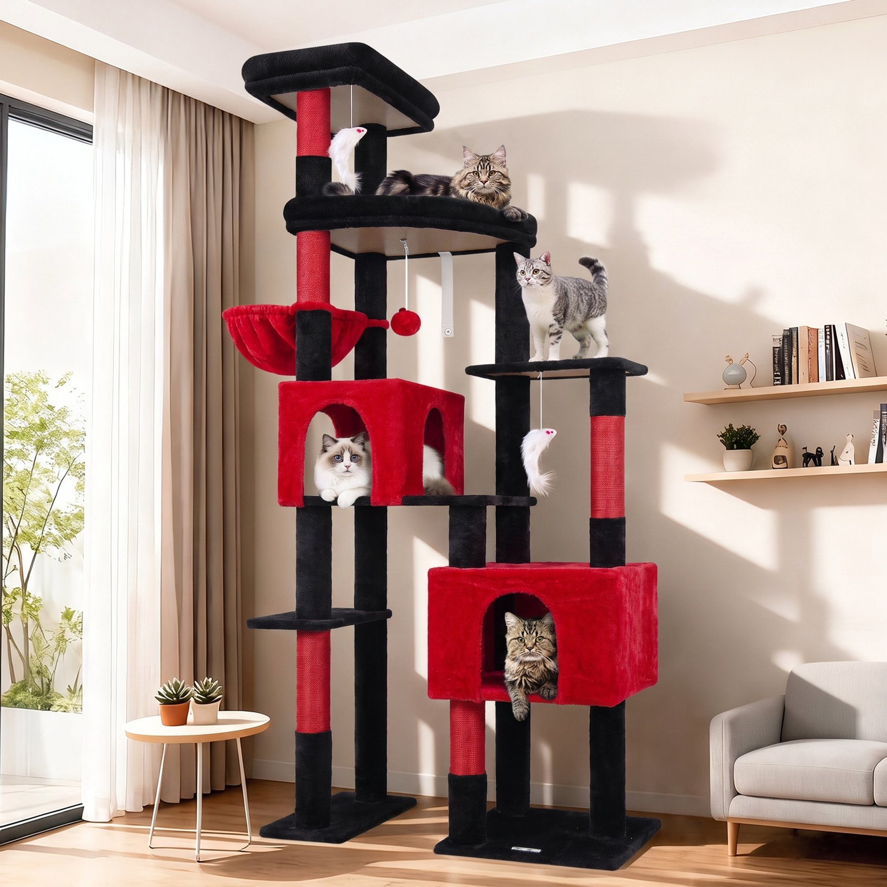 Globlazer 77.9-in Heavy Duty Cat Tree, Black Red