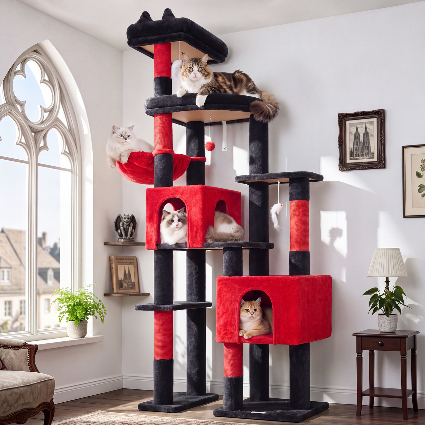 Globlazer 77.9-in Heavy Duty Cat Tree, Black Red