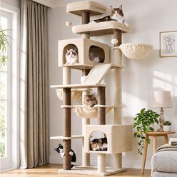Globlazer 81-in Plush Condo Cat Tree Tower, Beige