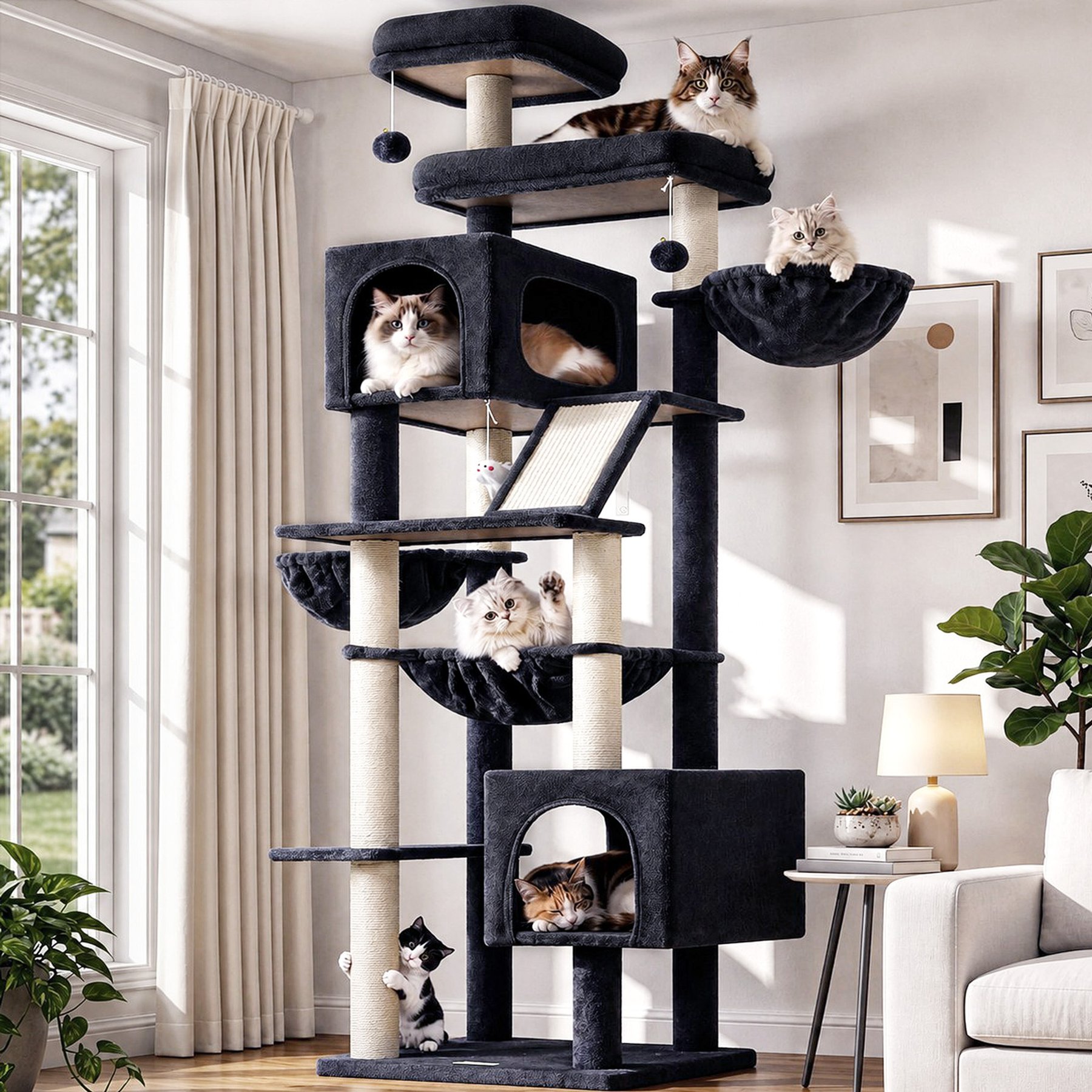Globlazer 81-in Plush Condo Cat Tree Tower, Dark Gray