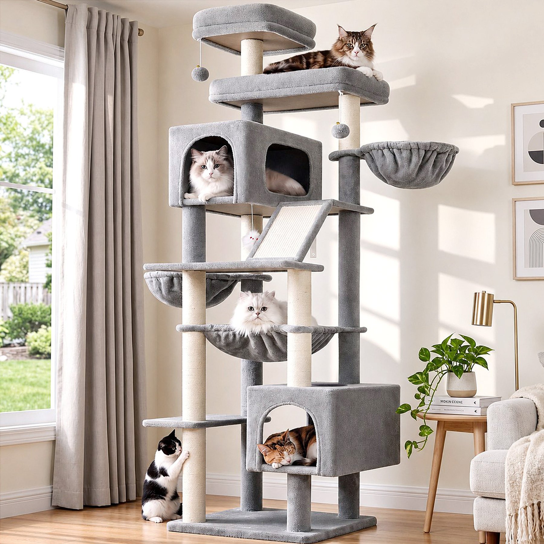 Globlazer 81-in Plush Condo Cat Tree Tower, Light Gray