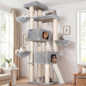 Globlazer Full Sisal Scratching Posts 84-in Plush Condo Cat Tree Tower, Large, Light Gray