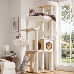 Globlazer Medium Wood 70-in Plush Condo Cat Tree, Light Wood