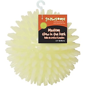 Gnawsome Glow-in-the-Dark Spiky Squeaky Dog Ball Toy, Medium: 3.5-in