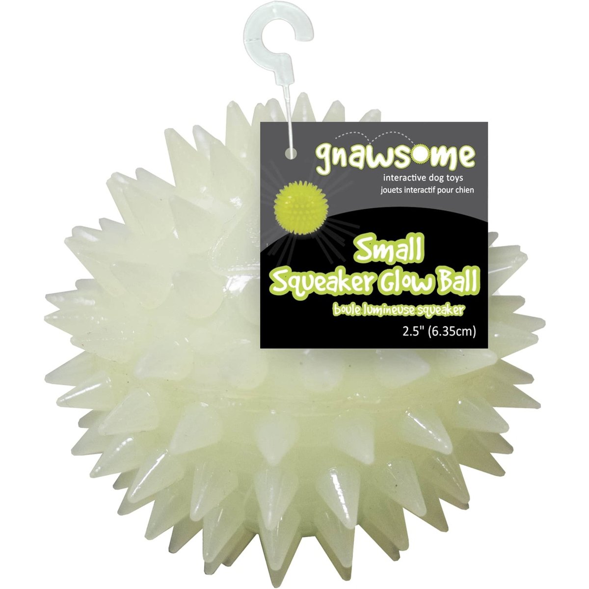 Gnawsome Glow-in-the-Dark Spiky Squeaky Dog Ball Toy, Small: 2.5-in