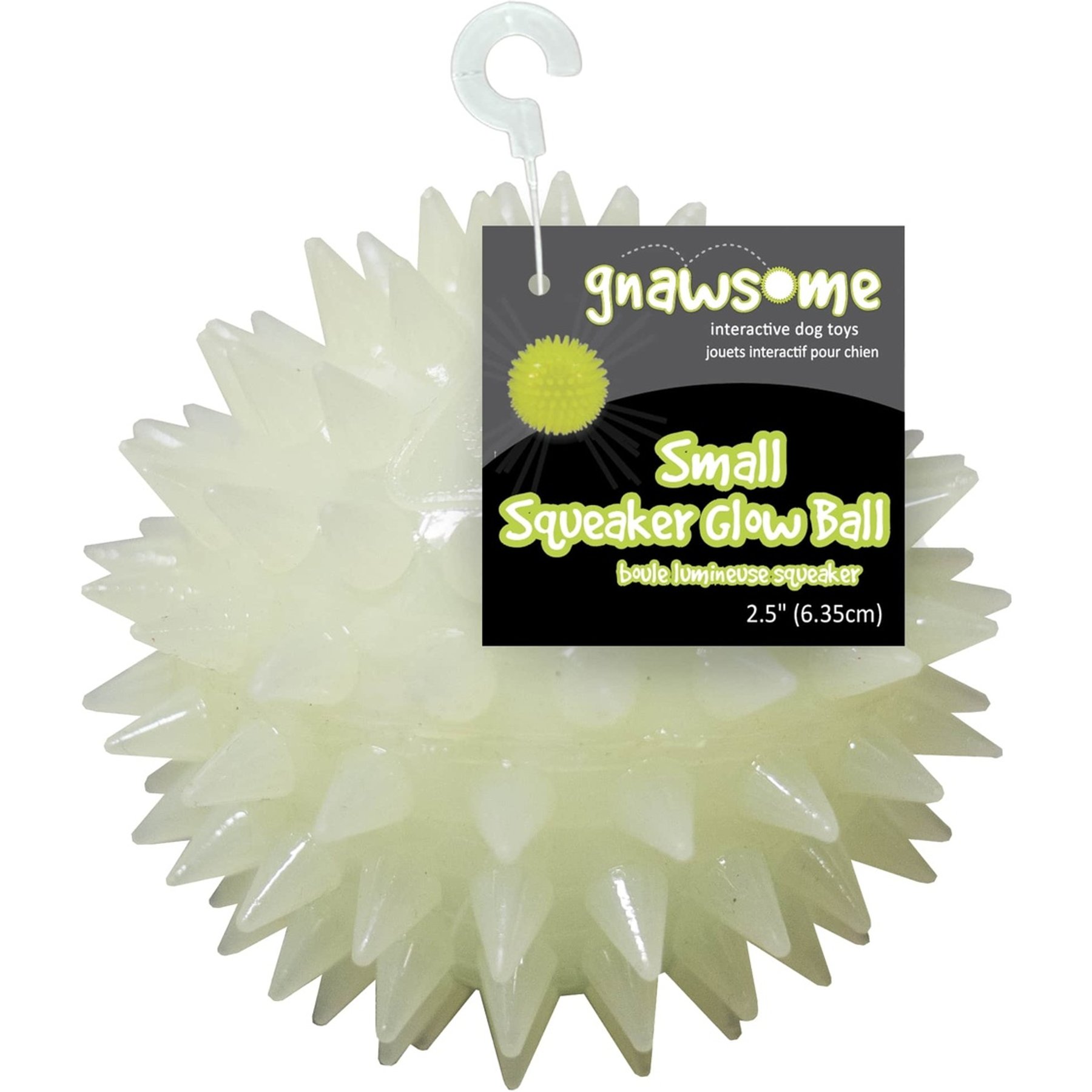Gnawsome Glow-in-the-Dark Spiky Squeaky Dog Ball Toy, Small: 2.5-in