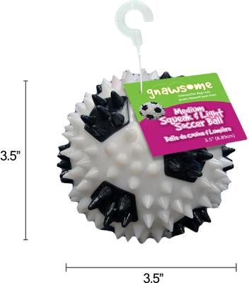 Show full view: Gnawsome Squeak & Light LED Soccer Ball Dog Toy, Color Varies, Medium slide 4 of 6