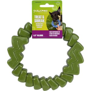 Gnawsome Treat & Squeak Dog Treat Dispenser Toy, Olive