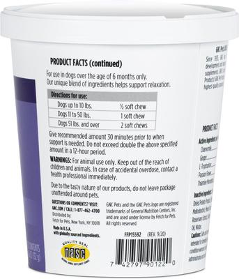 Show full view: GNC Pets ESSENTIALS Calming Soft Chews Dog Supplement, 60 count slide 4 of 9