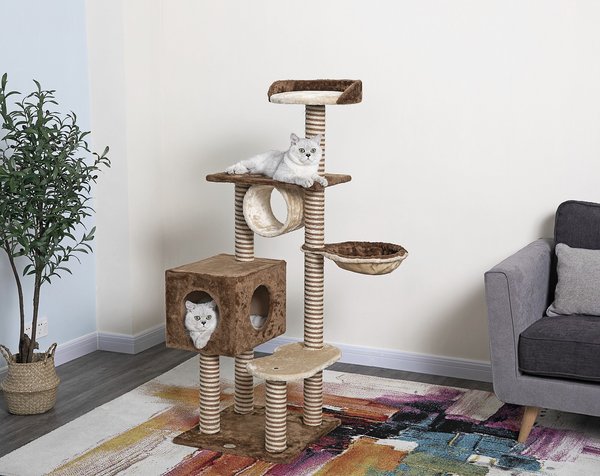 Go Pet Club 87-in Swing & Sisal Scratching Post Cat Tree, Beige/Brown