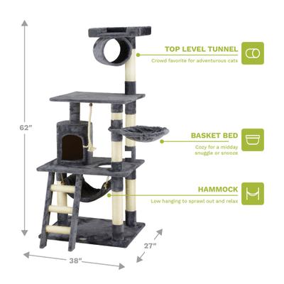 Show full view: Go Pet Club 62-in Faux Fur Cat Tree & Condo, Gray slide 3 of 9