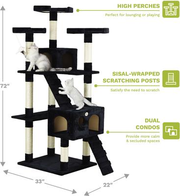 Show full view: Go Pet Club 72-in Faux Fur Cat Tree & Condo, Black slide 2 of 10