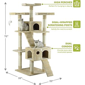 Go Pet Club 72-in Faux Fur Cat Tree & Condo, Light Beige