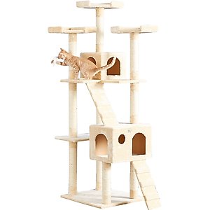 Go Pet Club 72-in Faux Fur Cat Tree & Condo, Light Beige