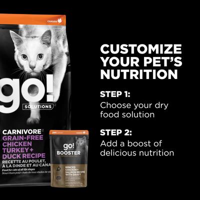Show full view: Go! Solutions Booster Brain Health Minced Chicken & Salmon with Gravy Wet Cat Food, 2.5-oz pouch, 12 count slide 7 of 10