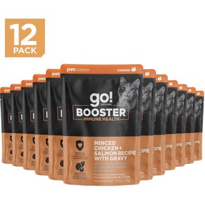Go! Solutions Booster Immune Health Minced Chicken & Salmon with Gravy Wet Cat Food, 2.5-oz pouch, box of 12