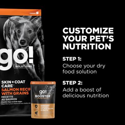 Show full view: Go! Solutions Booster Immune Health Shredded Chicken & Salmon in Broth Wet Dog Food, 2.8-oz pouch, 12 count slide 7 of 10