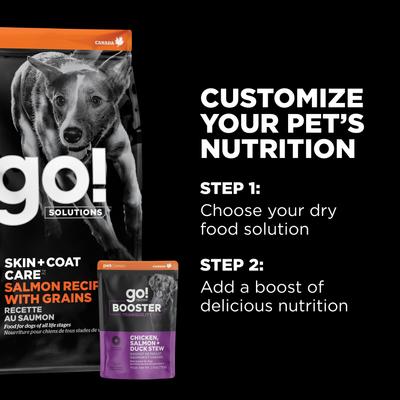 Show full view: Go! Solutions Booster Tranquility Chicken, Salmon & Duck Stew Wet Dog Food, 2.8-oz pouch, 12 count slide 7 of 10